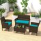 Costway 4 PCS Patio Furniture Set with Washable Cushions and Tempered Glass Coffee Table Beige/Black/Navy/Grey/Turquoise/Red/Blue/Orange